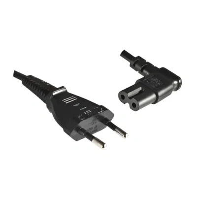 Abbildung von DINIC Stromkabel, Netzkabel Eurostecker auf C7 90 Grad Links, rechts gewinkelt (2,00m, schwarz)