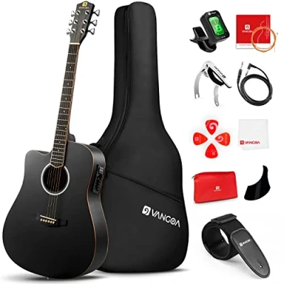 Abbildung von Vangoa 4/4 Linkshändig Gitarre Elektro Akustische Westerngitarre für Linkshänder mit 4 Band Equalizer, Cutaway 41 Zoll Guitar Anfänger Kits, Schwarz