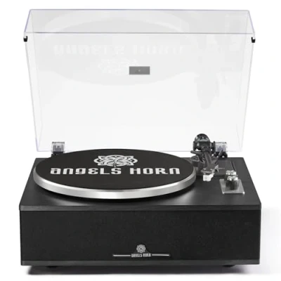 Abbildung von ANGELS HORN Bluetooth Vinyl Plattenspieler 2 Geschwindigkeits mit eingebauten Lautsprechern Inklusive Phono Vorverstärker &amp; AT 3600L Tonabnehmersystem Schwarz
