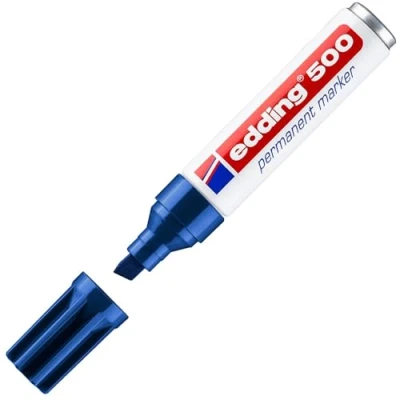 Abbildung von edding 500 Permanentmarker blau 1 Stift Keil Spitze 2 7 mm wasserfest, schnell trocknend wischfest für Karton, Kunststoff, Holz, Metall, Glas