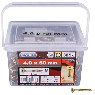 Abbildung von Connex Universalschrauben 4,0 x 50 mm (385 Stück) im Set Senkkopf TX Antrieb Teilgewinde Gelb verzinkt / Schrauben Eimer B30193
