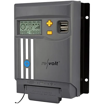 Abbildung von revolt MPPT Laderegler: Solarladeregler für 12/24 V Batterie, mit 20 A, Display, USB Port (Solarregler MPPT, Solar Laderegler Autobatterie Statusanzeige)