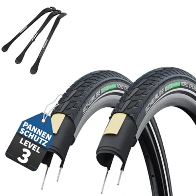 Abbildung von Schwalbe Road Cruiser Fahrradreifen Schwarz Reflex 28 x 1,60 Zoll (42 622) + AV DV SV MSZweirad Reifenheber (Ohne Schläuche, 28x1.40 (37 622))