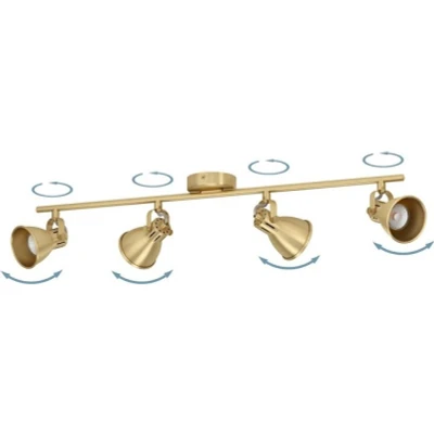 Abbildung von EGLO LED Deckenlampe Seras, Deckenleuchte mit 4 Spots, Spotbalken schwenkbar, Wohnzimmerlampe aus Stahl in Messing gebürstet und gold, Deckenspots GU10 Leuchtmittel, warmweiß