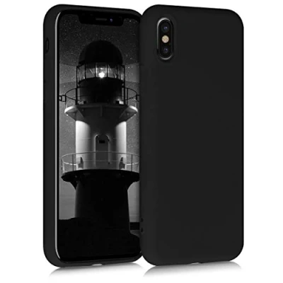Abbildung von kwmobile Hülle kompatibel mit Apple iPhone X gummierte TPU Silikon Handyhülle Schutzhülle für kabelloses Laden Case in Schwarz