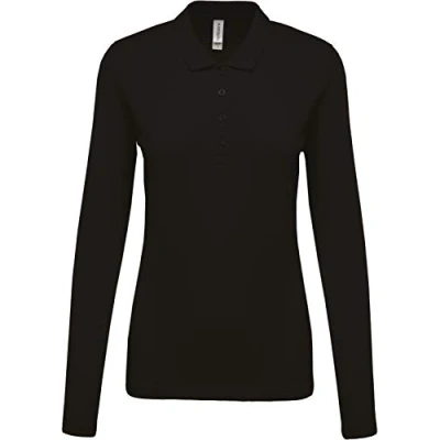 Abbildung von Damen Langarm Polohemd. Baumwollpiqué Farbe: Black Größe: 3XL