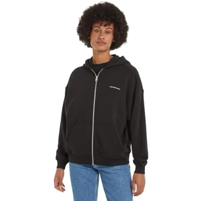 Abbildung von Calvin Klein Jeans Diffused ZIP Through Sweatjacke, Damen, Größe: Large, Black