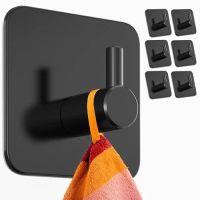 Abbildung von Menz Handtuchhaken ohne Bohren, 6er Pack Extra starke Handtuchhalter Klebehaken Edelstahl, Haken selbstklebend mit wasserfesten Klebepads, Badezimmer Handtuchhalter, Fb. Schwarz