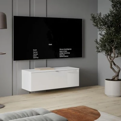Abbildung von FORTE Libertad Minimalistischer, moderner TV Schrank 100 mit Klappschublade, Weiß, 99,9 cm B x 35,4 H 34,8 T