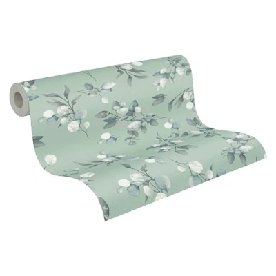 Abbildung von A.S. Création Vliestapete Pure Elegance Blumen Tapete Mustertapete Blümchen Blattmuster, glatt, leicht glänzend, (1 St), floral für Schlafzimmer Küche Wohnzimmer Design