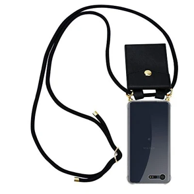 Abbildung von Cadorabo Handykette kompatibel mit Sony Xperia X COMPACT Schutzhülle TPU Silikon Case Necklace Design Slim Kratzfest Kordel Band Etui Rundumschutz Hülle für in Schwarz