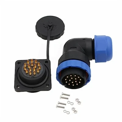 Abbildung von HangTon HE29 16 Pin männlich weiblich rechtwinklig Steckverbinder Outdoor Marine Elektrisch Rundlöten, Kabelstecker Schalttafelmontage Buchse, 10A Strom Wasserdicht Quick Disconnect