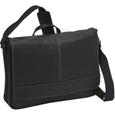 Abbildung von Kenneth Cole REACTION Risky Business Messenger Full Grain Colombian Leather Crossbody Laptop Case &amp; Tablet Day Bag, Black, One Size