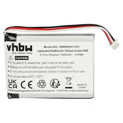 Abbildung von vhbw Akku kompatibel mit Corsair Virtuoso RGB, RGB Wireless SE Headset Kopfhörer (1500 mAh, 3,7 V, Li Ion)