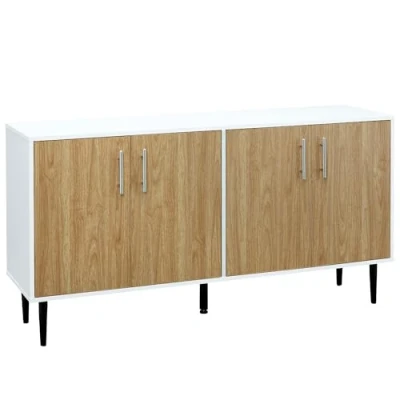 Abbildung von HOMCOM Sideboard Wohn /Esszimmerschrank 2 Schränke mit verstellbaren Regalen weiß helle Eiche