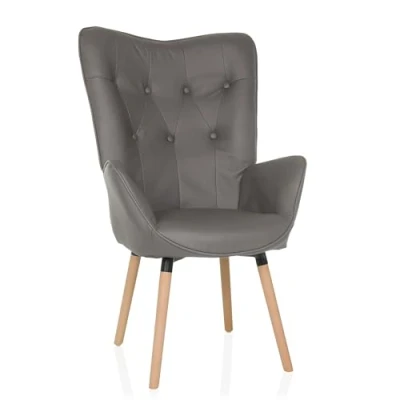 Abbildung von hjh LIVING Ohrensessel in Velour Optik HAVENIO I Sessel für Wohnzimmer Schlafzimmer, Polsterstuhl mit Holzbeinen, Stoff Grau