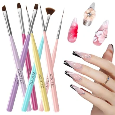 Abbildung von Nail Art Pinsel Set, Aokitec 6 Stücke für Gelnägel Kit mit Nagelverlängerung &amp; Builder Nailart Liner Nagel Tüpfelung Stift Nageldesign Zubehör Salon Hause DIY