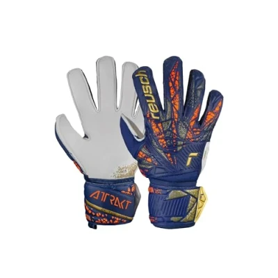 Abbildung von Reusch Attrakt Grip Junior Torwarthandschuhe für Kinder mit Expanse Cut und herausragendem Grip, 8, blau Gold