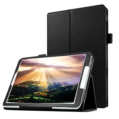 Abbildung von subtel® Flip Cover Tablethülle für Samsung Galaxy Tab E 9.6 (SM T560 / SM T560N T561) Tablet Schutzhülle mit Ständer, Kunstleder schwarz Bookstyle Case Bumper Klapphülle faltbar Tasche Hülle