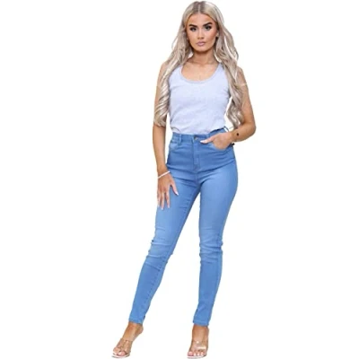 Abbildung von 989Zé ENZO Damen Jeans Skinny Stretch Hohe Taille Denim Hose, hellblau, 44