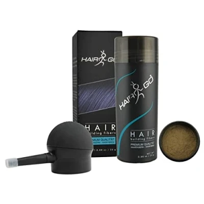 Abbildung von HAIR GO Premium Schütthaar + APPLIKATOR SPARSET zur Haarverdichtung Streuhaar Haarverdichter Haarausfall (dunkelblond)