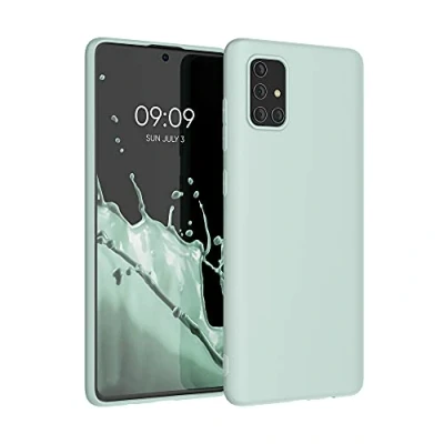 Abbildung von kwmobile Hülle kompatibel mit Samsung Galaxy A71 weiches TPU Silikon Case Cover geeignet für kabelloses Laden Cool Mint