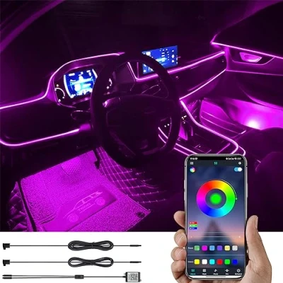 Abbildung von TABEN Auto Umgebungsbeleuchtung Kit 3 m Glasfaser 64 Farben Bluetooth APP Steuerung USB Atmosphäre Licht, DIY 16 Millionen RGB Mehrfarbig Sound Musik Sync Innenbeleuchtung DC 12V