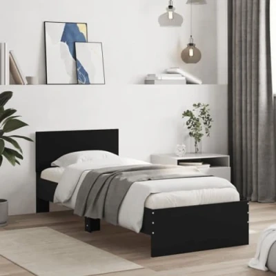 Abbildung von vidaXL Bettgestell, Bettrahmen mit Lattenrost, Bett Gästebett Kopfteil, Einzelbett Schlafzimmerbett Schlafzimmermöbel, Schwarz 90x190cm Holzwerkstoff