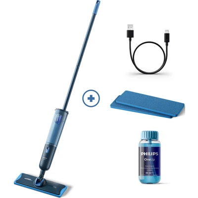 Abbildung von Philips Akku Wischmopp &quot;OneUp elektrischer Wischer 3000 Series XV3101/11&quot;, 50 min Laufzeit, inkl. 2 Pads und 40 ml Reiniger