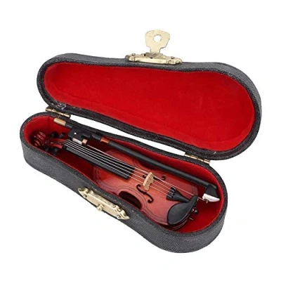 Abbildung von Miniatur Violine Modell, 1:12 Puppenhaus Mini Holzinstrument Modell Mit Box Wohnkultur und Musikliebhaber Beste Kinderzimmer Dekoration