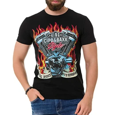 Abbildung von Cipo &amp; Baxx Herren Sommer Shirt Freizeit Print Baumwolle T CT763 Schwarz M