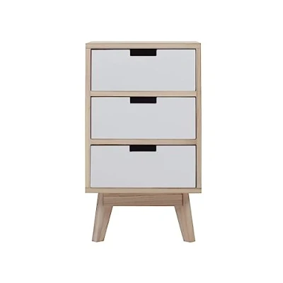 Abbildung von Rebecca Mobili Schubladenschrank Weiß Hellbraun, Kommode skandinavisches Design 3 Schubladen, Holz, Bad Kinderzimmer Maße: 60 x 35 27 cm (HxLxB) Art. RE6190