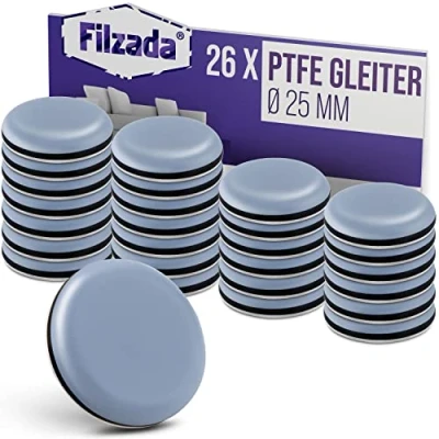 Abbildung von Filzada® 4X Teflongleiter Selbstklebend Ø 25 mm (rund) Profi Möbelgleiter/Teppichgleiter PTFE (Teflon)