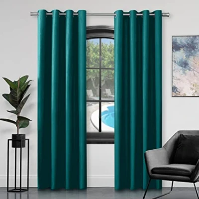 Abbildung von GC GAVENO CAVAILIA Vorhänge aus Kunstseide, mit Ösen, für Wohnzimmer, 100% Polyester, vollständig gefüttert, Teal, 228 x cm