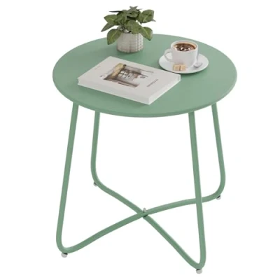 Abbildung von eSituro Beistelltisch rund, Balkontisch Gartentisch, Kaffeetisch Couchtisch Sofatisch Wohnzimmertisch, Kleiner Tisch für Wohnzimmer Balkon Terrasse Garten, aus Metall, φ48xH45 cm, Grün