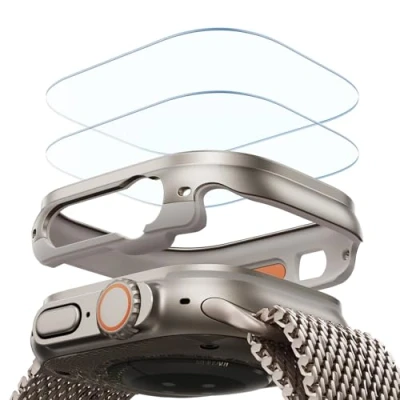 Abbildung von ESR für Apple Watch Ultra 2/1 Hülle mit Displayschutz (2024/2023/2022, 49mm), Militärnorm Schutz, Case aus Aluminiumlegierung 2 Stück Glasschutz Set, Bleib Original, Armorite Serie, Titanmetall