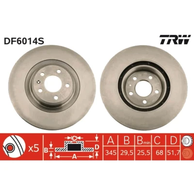 Abbildung von TRW DF6014S Bremsscheibe 345 29,5 5 112 Belüftet AUDI: A4 B8 Avant, Q5, A5 Coupe