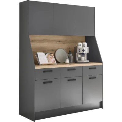 Abbildung von Stella Trading Mykonos Buffetschrank in Graphit, Evoke Eiche Optik FSC Zertifiziert Geräumiger Küchenschrank mit Arbeitsplatte 153 x 205 58 cm (B/H/T)