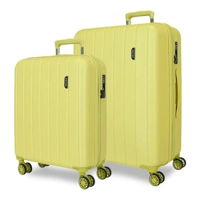Abbildung von Movom Wood Kabinenkoffer, mittelgroß, groß und Sets, Harter ABS Kunststoff, TSA Verschluss, 4 Doppelrollen, ausziehbar, Handgepäck von Joumma Bags, gelb, Set mit 2 Koffern