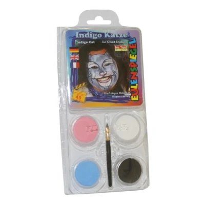 Abbildung von Eulenspiegel 204542 Motiv Set Indigo Katze, 4 Farben, 1 Pinsel, Anleitung, für ca. 40 Masken, Karneval, Motto Party