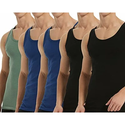Abbildung von Falechay Unterhemd Herren Tank Top 5er Pack Baumwolle Feinripp ärmellos Trägershirt Achselshirts Männer Schwarz Blau Olive 5XL
