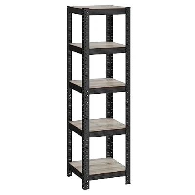 Abbildung von SONGMICS Standregal, 2er Set, Bücherregal, Lagerregal, 5 Ablagen, verstellbar, 37 x 150 cm, jeweils bis 400 kg belastbar, für Küche, Wohnzimmer, Greige schwarz GLR037B12