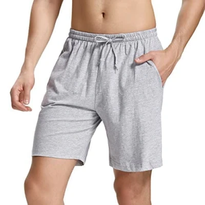 Abbildung von Irdcomps Schlafhose Herren Kurz Schlafanzughose Schlafshorts Baumwolle Pyjamahose Männer Bermudahose Freizeithose Shorty Sport Shorts Sommer Pyjama Hose mit Taschen Grau M