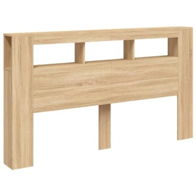 Abbildung von vidaXL LED Kopfteil, Bettkopfteil mit Leuchten, Betthaupt Ablagen, Bettzubehör Schlafzimmer, Sonoma Eiche 180x18,5x103,5cm Holzwerkstoff