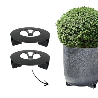 Abbildung von terraced® 2er Set Untersetzer Blumentopf Farbe: Schwarz Rund 16cm Durchmesser Recycling Material Made in Germany