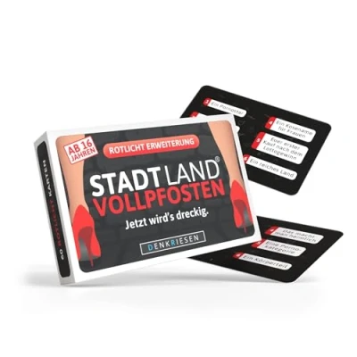 Abbildung von DENKRIESEN Stadt Land VOLLPFOSTEN® das Brettspiel Erweiterung +354 Kategorien (Rotlicht Edition) Offizielles Erweiterungsset für Vollpfosten Spaß garantiert