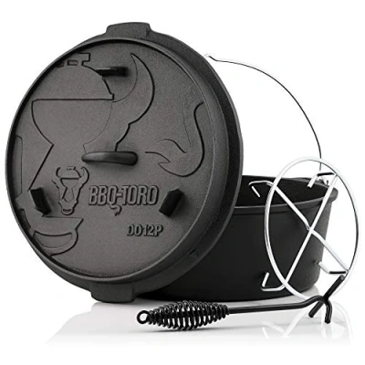 Abbildung von BBQ Toro Grilltopf Dutch Oven DO12PX, 13,6 L Premium Gusseisen Kochtopf Gusstopf, (4 tlg)