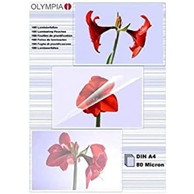Abbildung von OLYMPIA OFFICE Prospekthülle Laminierfolien DIN A4 100 Stück, 80 mic, glänzend, farblos und hochtransparent, geeignet für alle Heißlaminiergeräte
