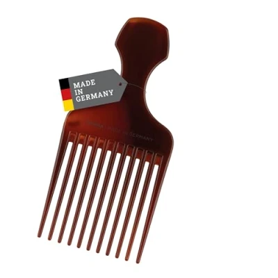 Abbildung von TITANIA Afrokamm (Braun) Kamm für Afro Hair Grobzinkiger Lockenkamm mit Griff Kamm/Afro Comb Styling Locken Grober Naturlocken Made in Germany