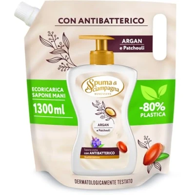 Abbildung von 6x Spuma di Sciampagna Nachfüllpackung Flüssigseife, Ecoricarica Arganöl und Patchouli Benessere Idratante Liquid Soap 1500 ml + Italian Gourmet Polpa 400 g